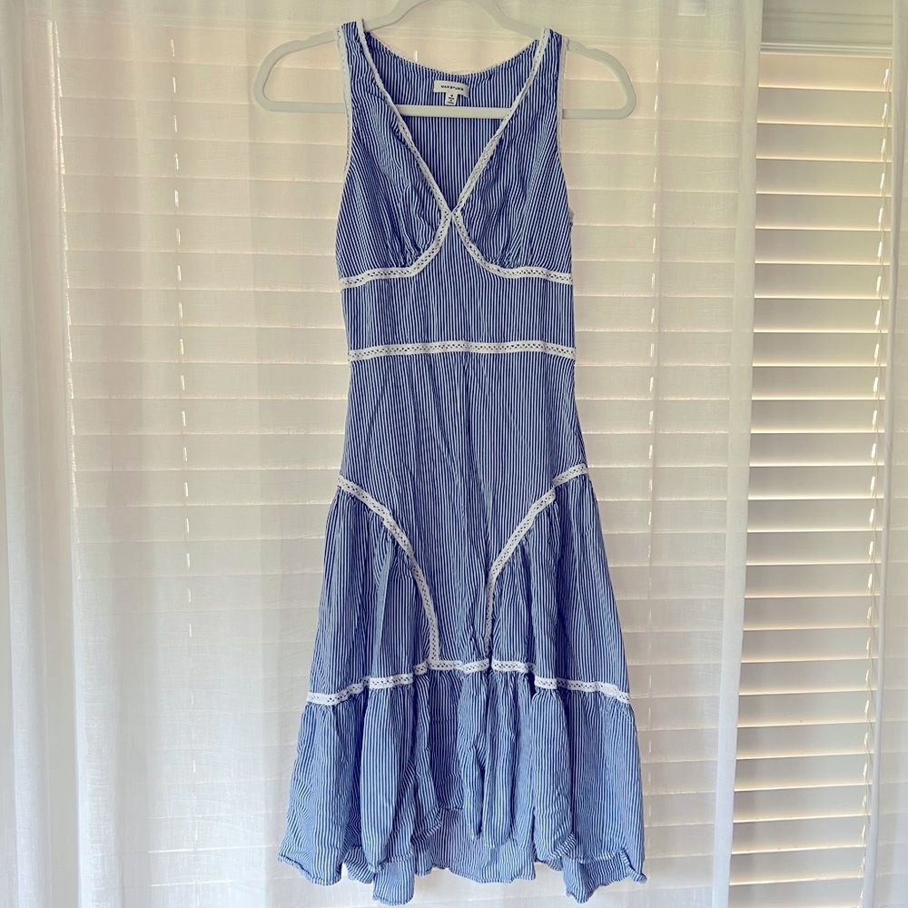 🫐 Max Studio Midi Pinstripe Lace Detail Dress 🫐